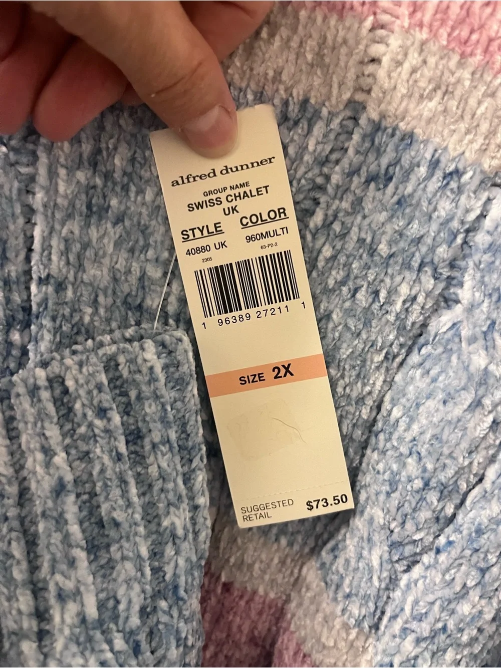 Alfred Dunner Pink, Blue & Cream Cable-Stripe Turtleneck Sweater